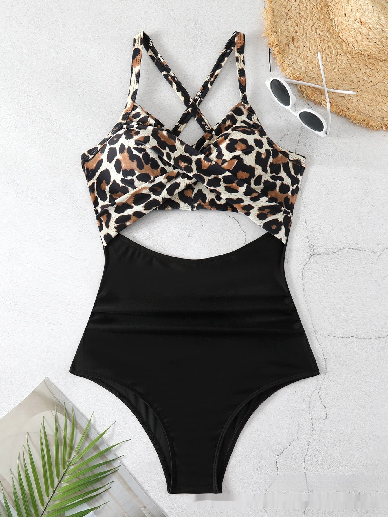 Sexy Cutout Cross Color Matching Swimsuit