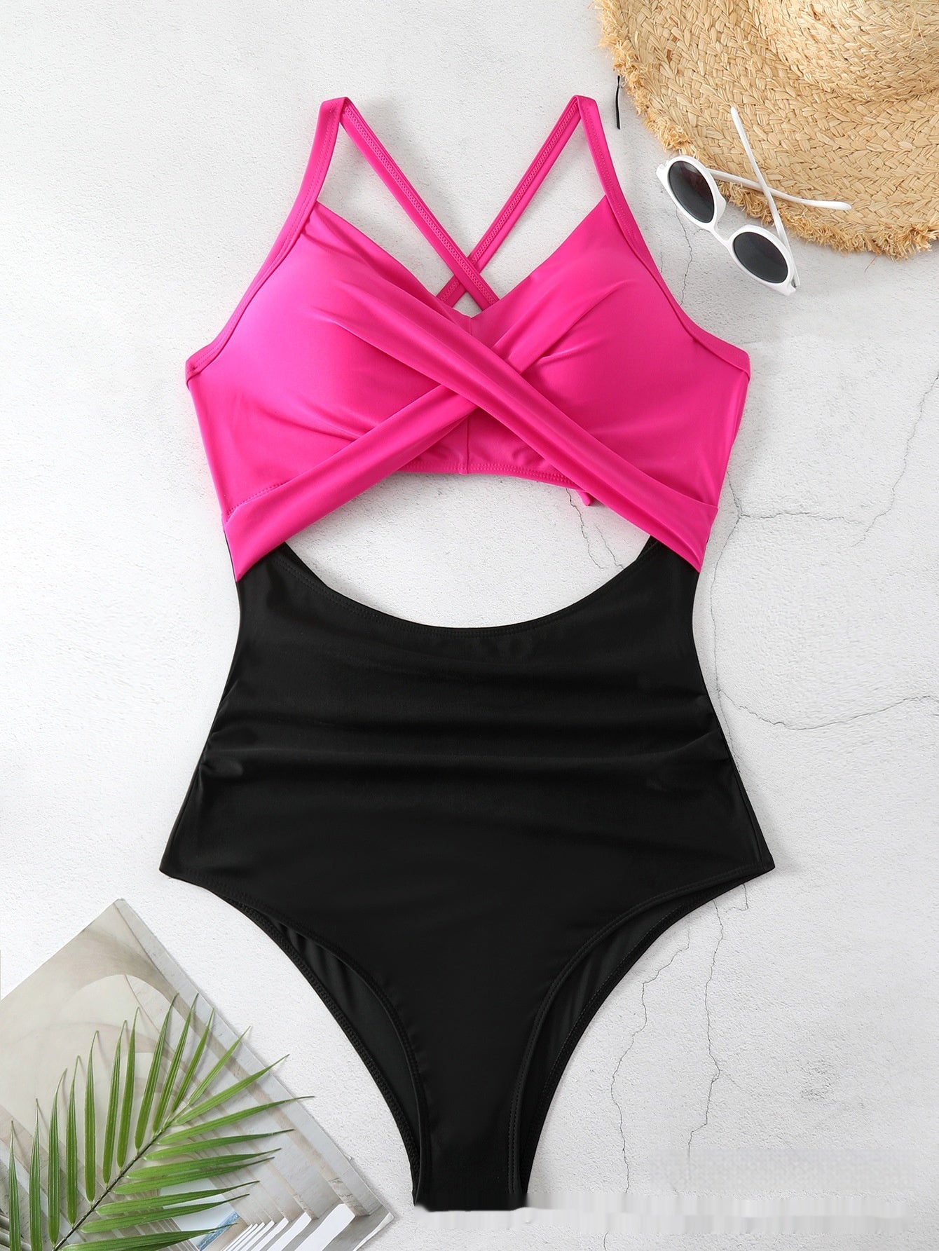 Sexy Cutout Cross Color Matching Swimsuit