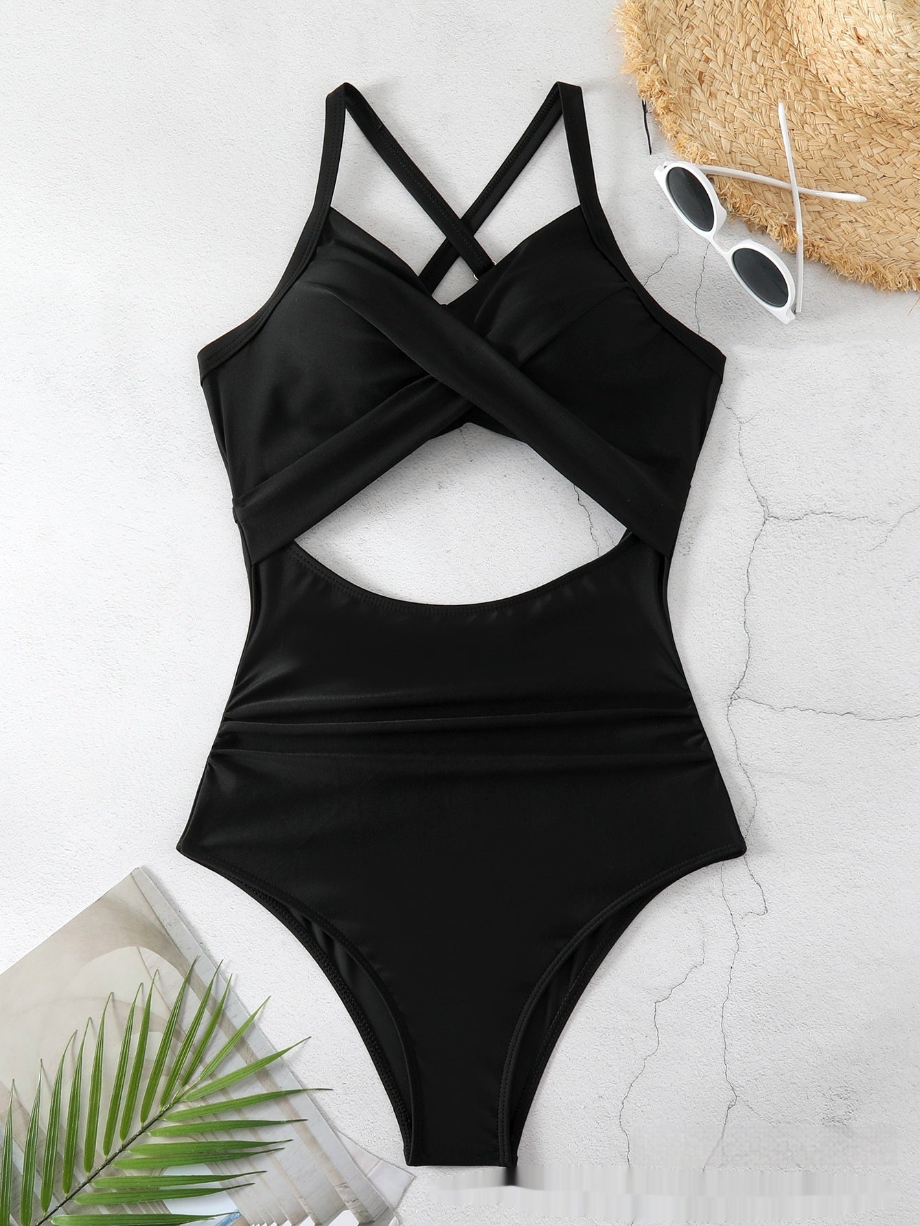 Sexy Cutout Cross Color Matching Swimsuit