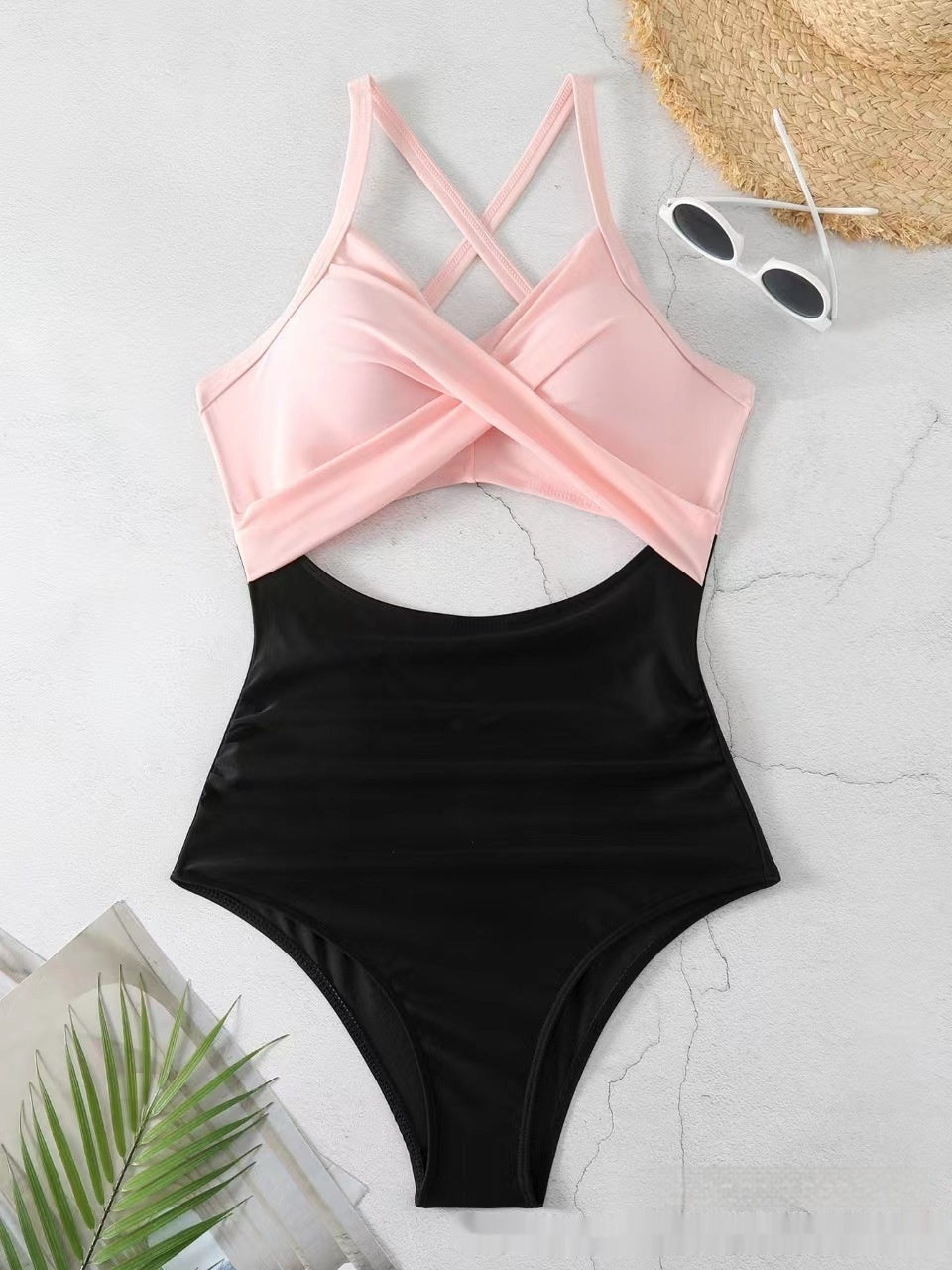 Sexy Cutout Cross Color Matching Swimsuit