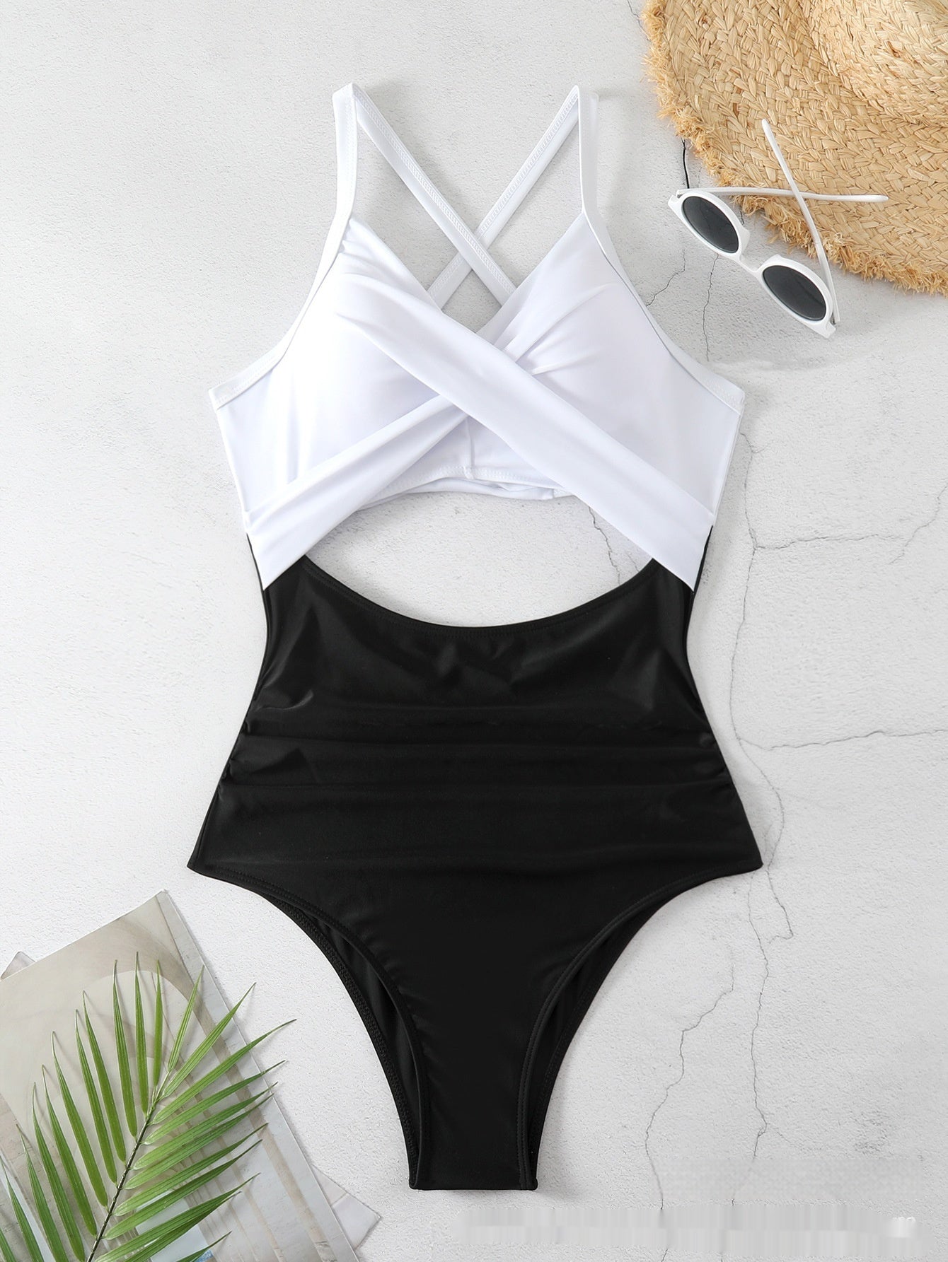 Sexy Cutout Cross Color Matching Swimsuit