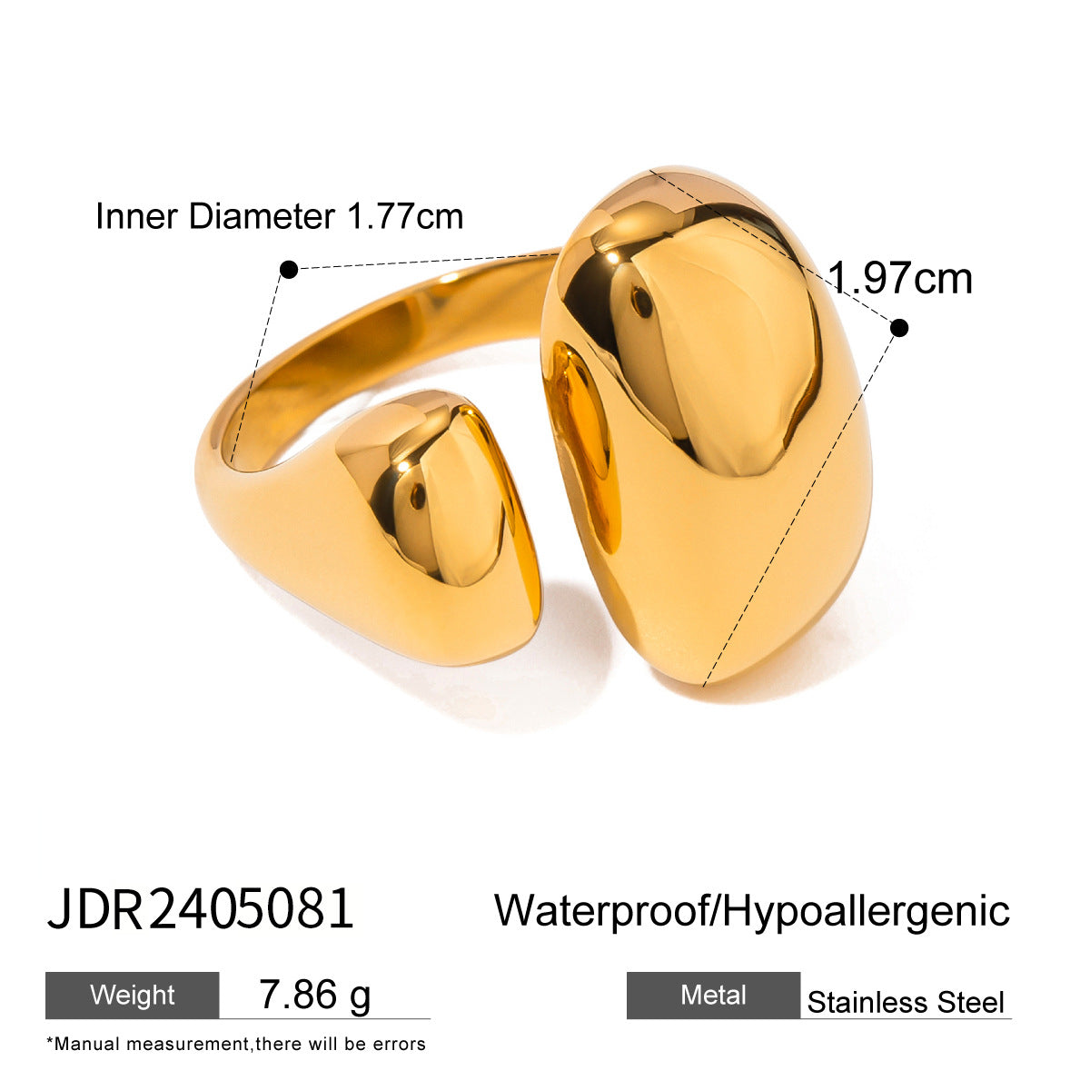 18K Gold Stainless Steel Asymmetric Size Double Flap Ring