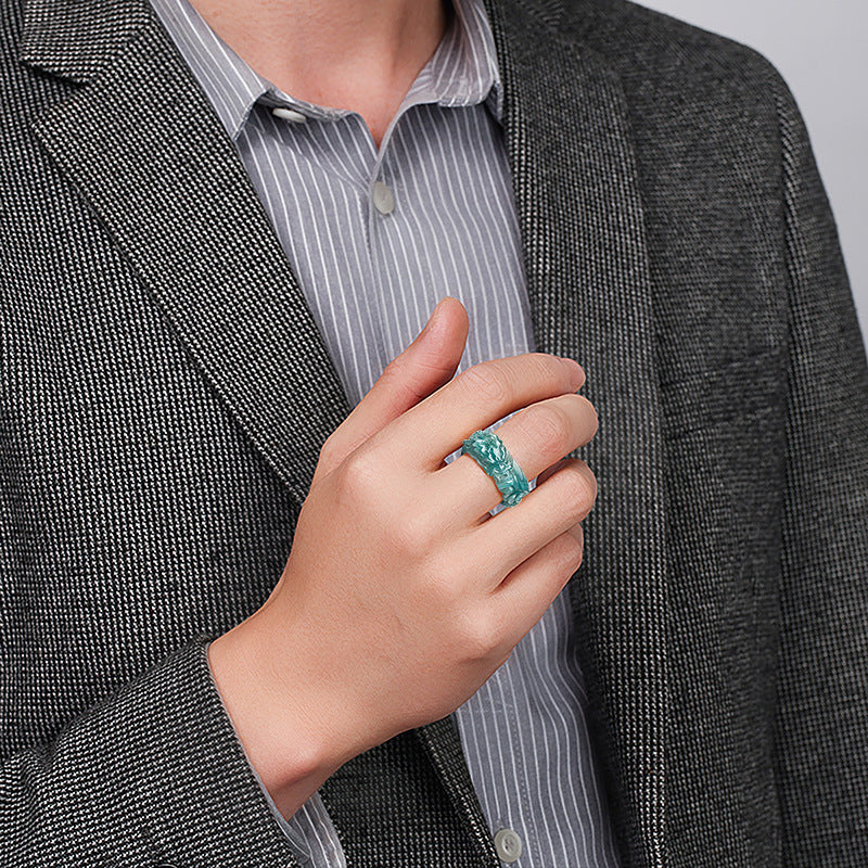 Natural Emerald Blue Dragon King Ring