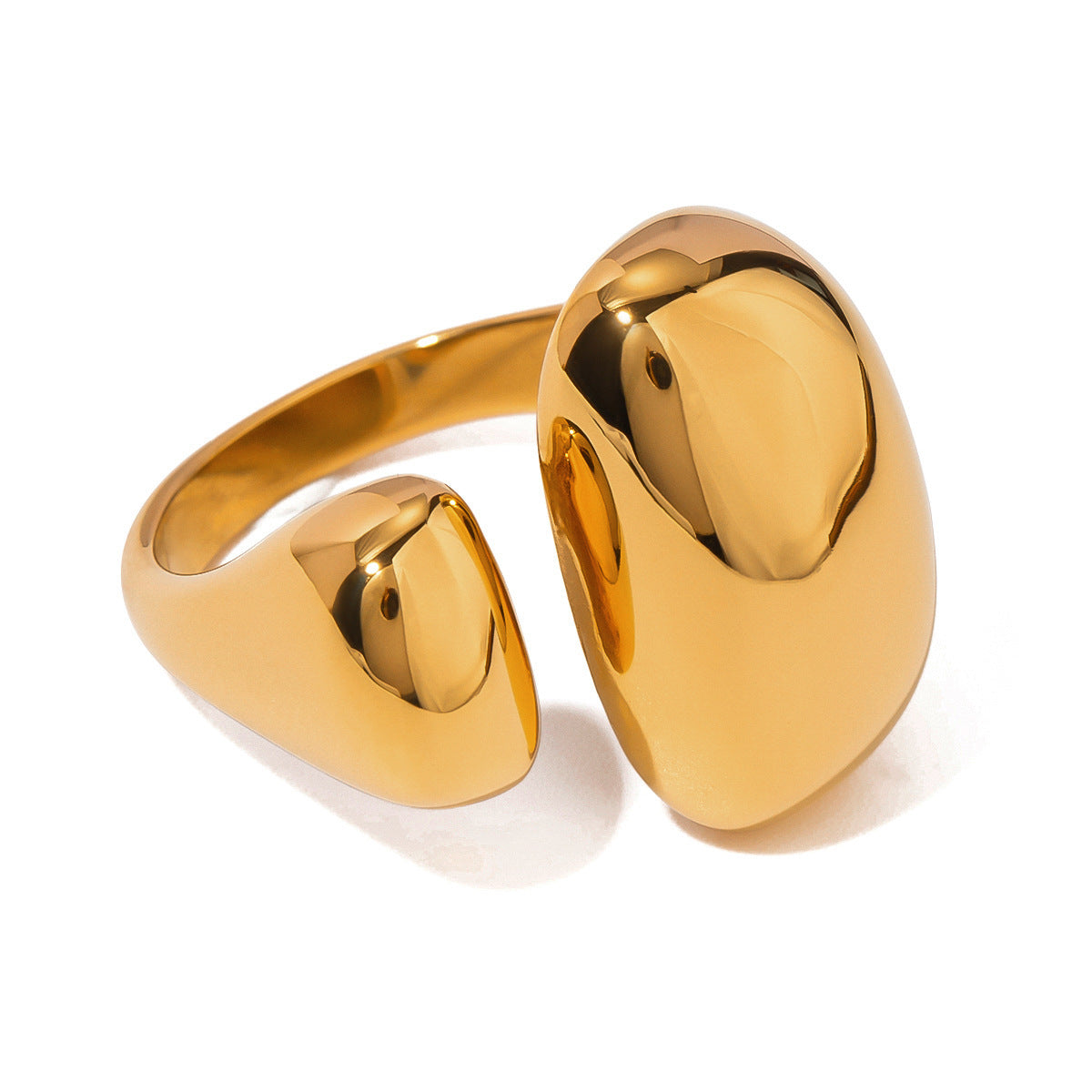 18K Gold Stainless Steel Asymmetric Size Double Flap Ring